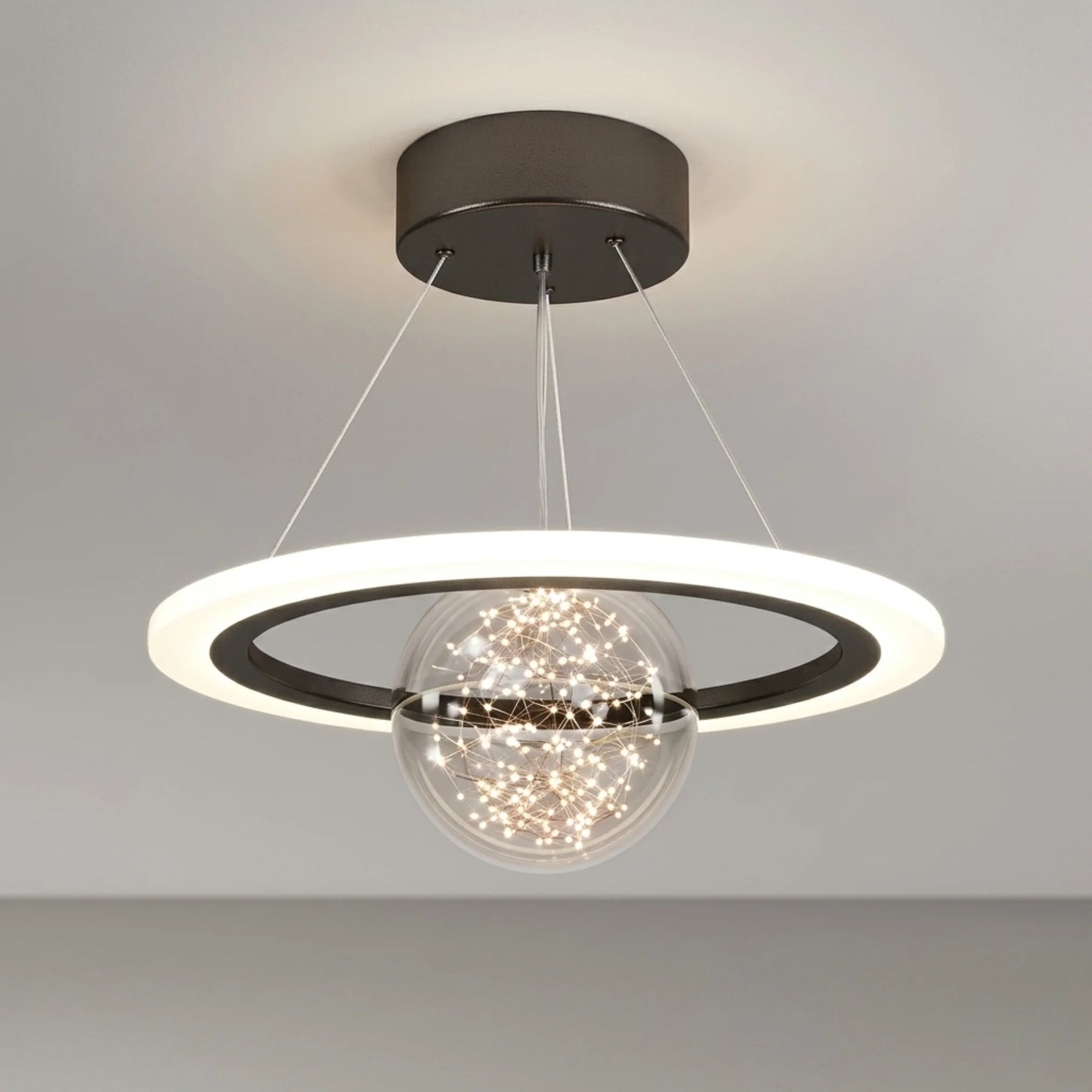Lámpara colgante orbital oro con esfera de cristal LED