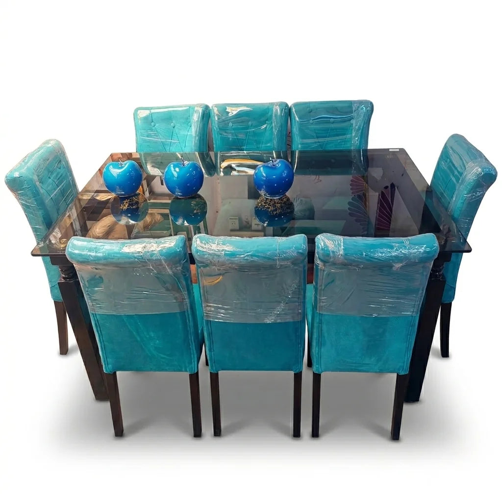 Comedor Copeta de 8 sillas velvet turquesa en comedor moderno con decoración nórdica hogar