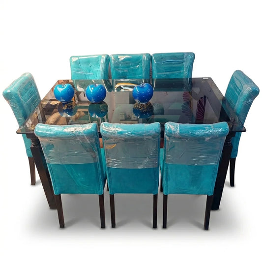 Comedor Copeta de 8 sillas velvet turquesa en comedor moderno con decoración nórdica hogar
