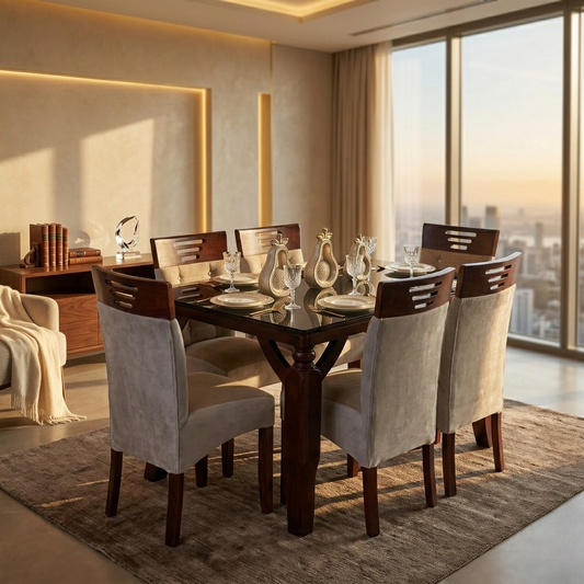 Comedor moderno de 6 sillas en madera caoba en comedor elegante con decoración nórdica hogar