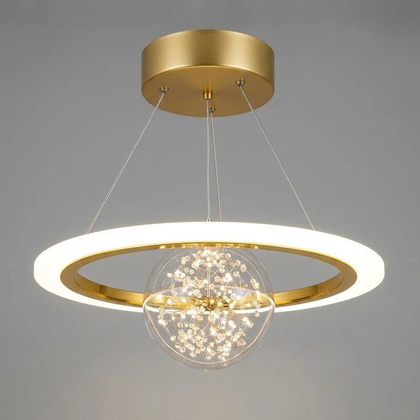 Lámpara colgante orbital oro con esfera de cristal LED