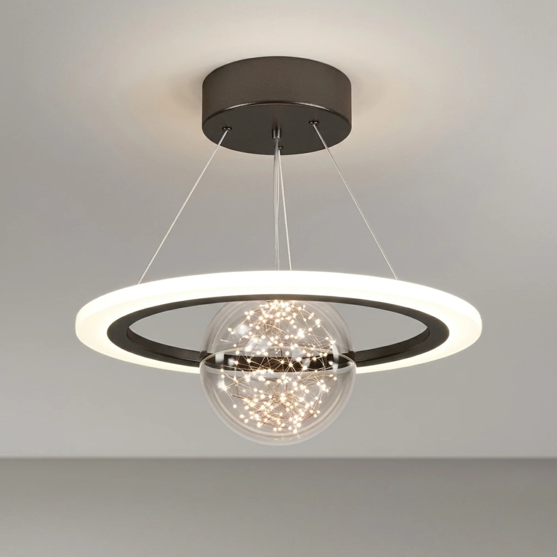 Lámpara colgante orbital oro con esfera de cristal LED