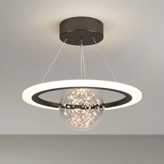 Lámpara colgante orbital oro con esfera de cristal LED