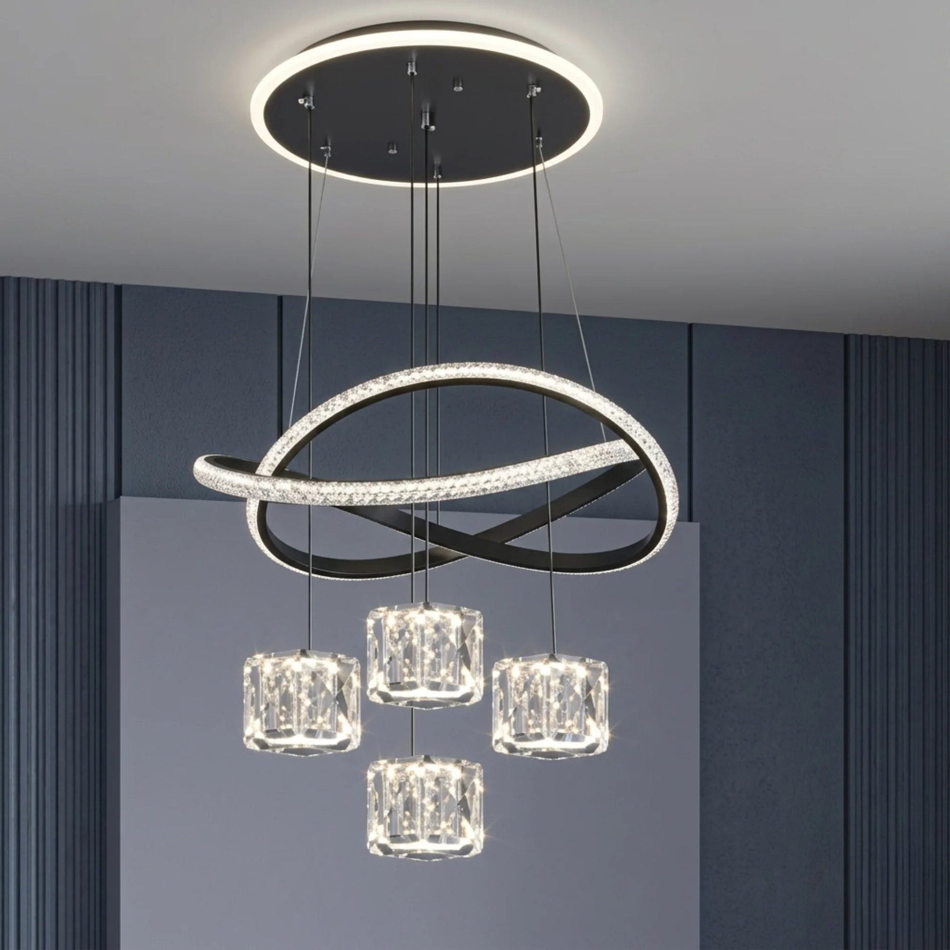 Lámpara colgante orbital con cubos de cristal